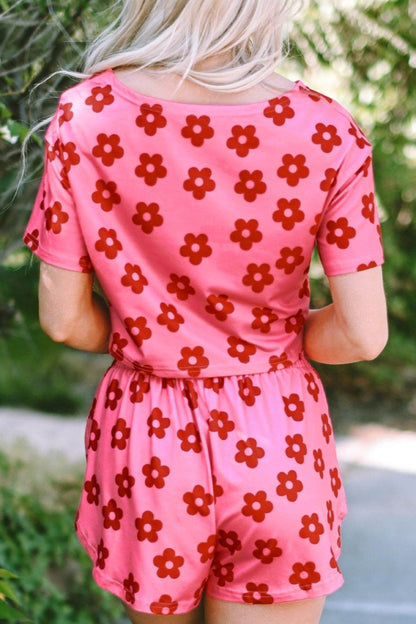 Floral Cropped Tee and Shorts Lounge Set - Velveta Studio