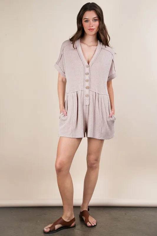 VERY J Two Tone Ribbed Knit Comfy Casual Romper - Velveta Studio