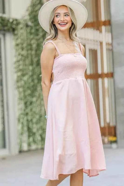 And The Why Smocking Open-Back Sleeveless Midi Dress - Velveta Studio