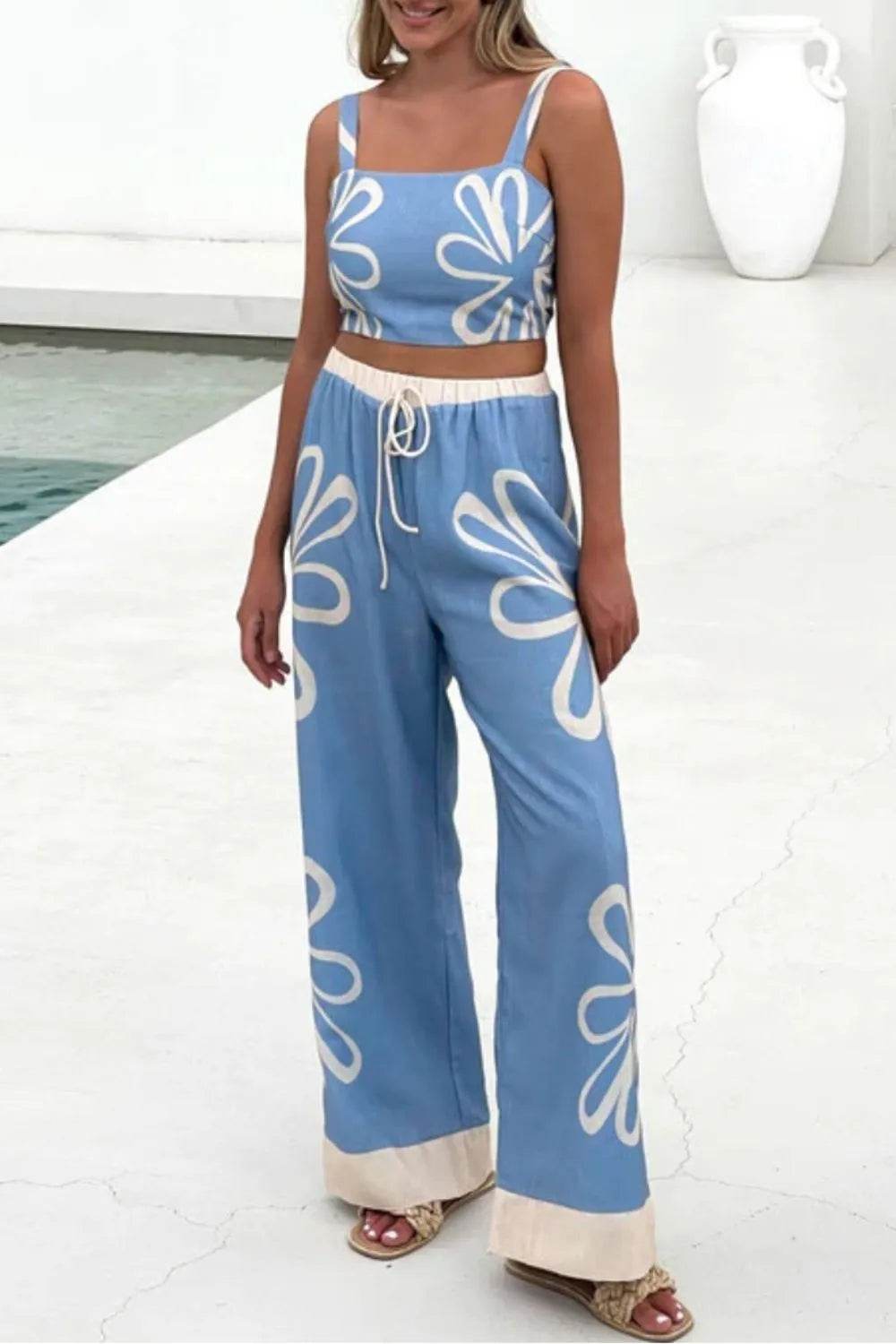 Smocked Square Neck Cami and Pants Set - Velveta Studio