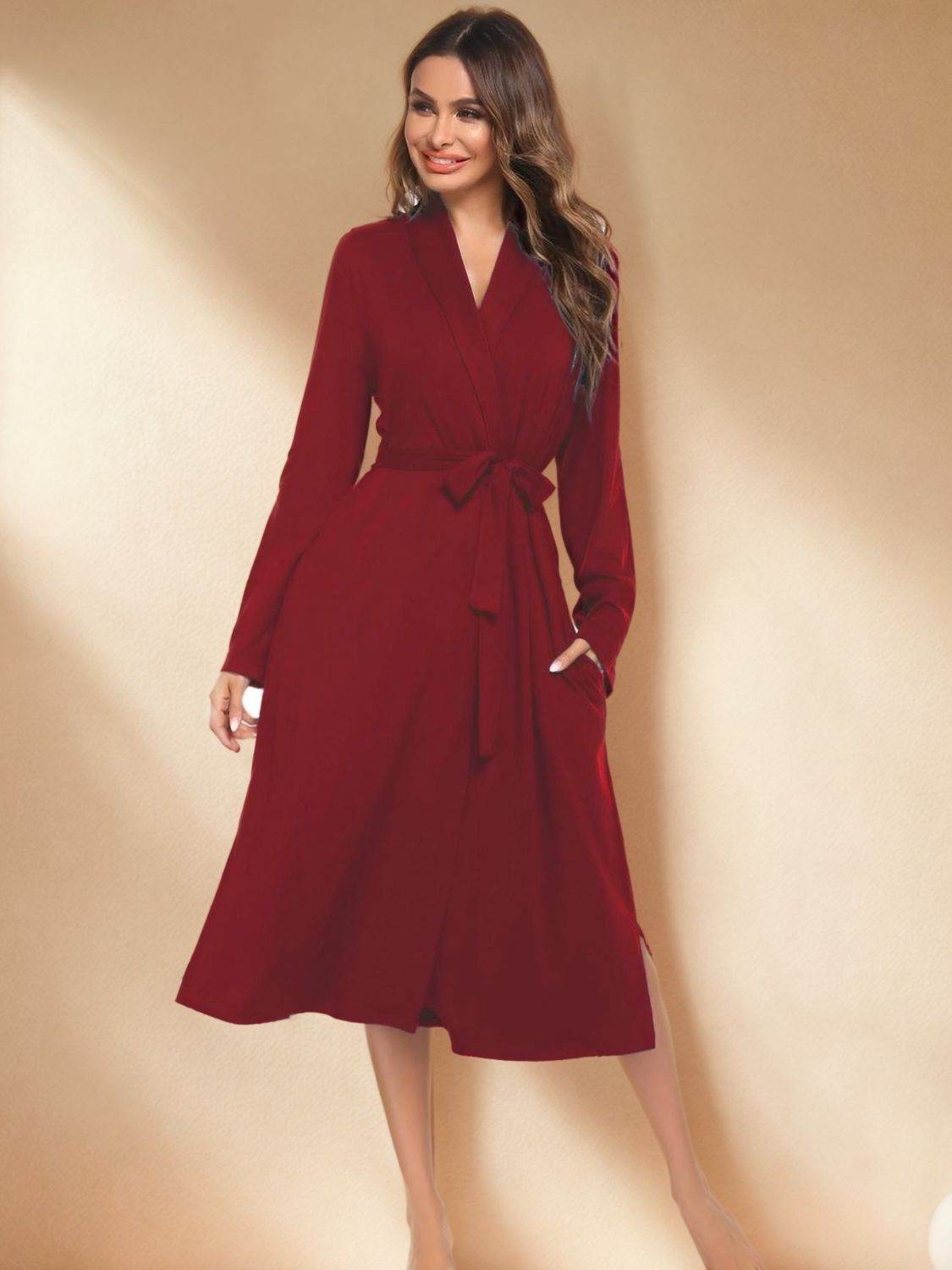 Tied Lounge Nightgown with Pockets - Velveta Studio