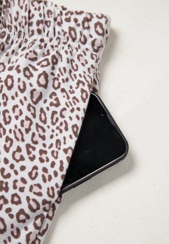 Leopard Button Down Long Sleeve Top and Pants Lounge Set - Velveta Studio