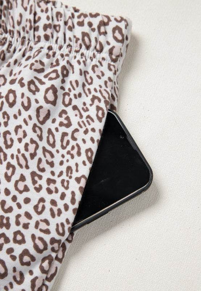 Leopard Button Down Long Sleeve Top and Pants Lounge Set - Velveta Studio