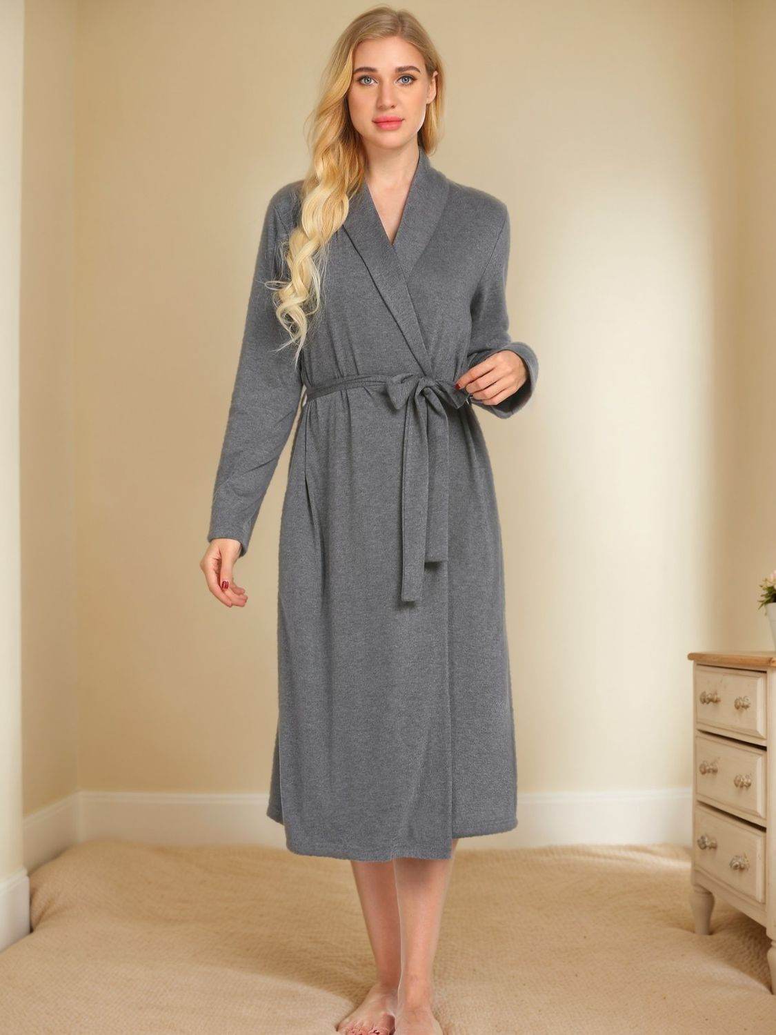 Tied Lounge Nightgown with Pockets - Velveta Studio