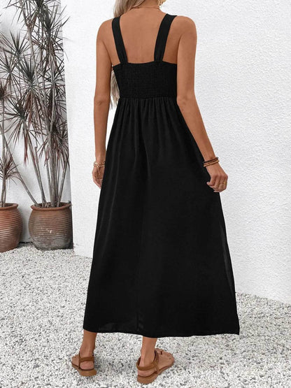 Perfee Embroidered Floral Side Slit Sleeveless Midi Dress - Velveta Studio