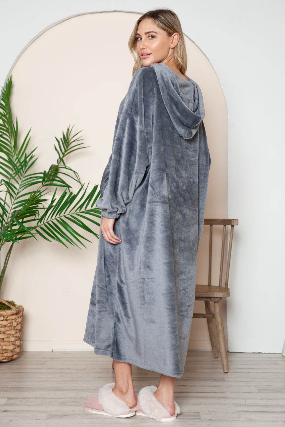 Double Take Full Size Pocketed Hooded Midi Lounge Dress - Velveta Studio