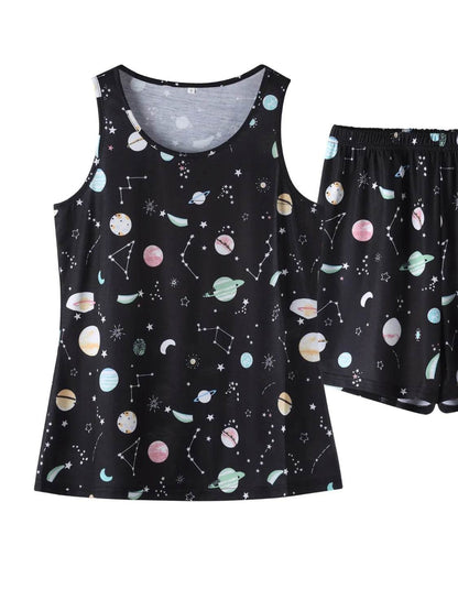 Printed Round Neck Top and Shorts Lounge Set - Velveta Studio