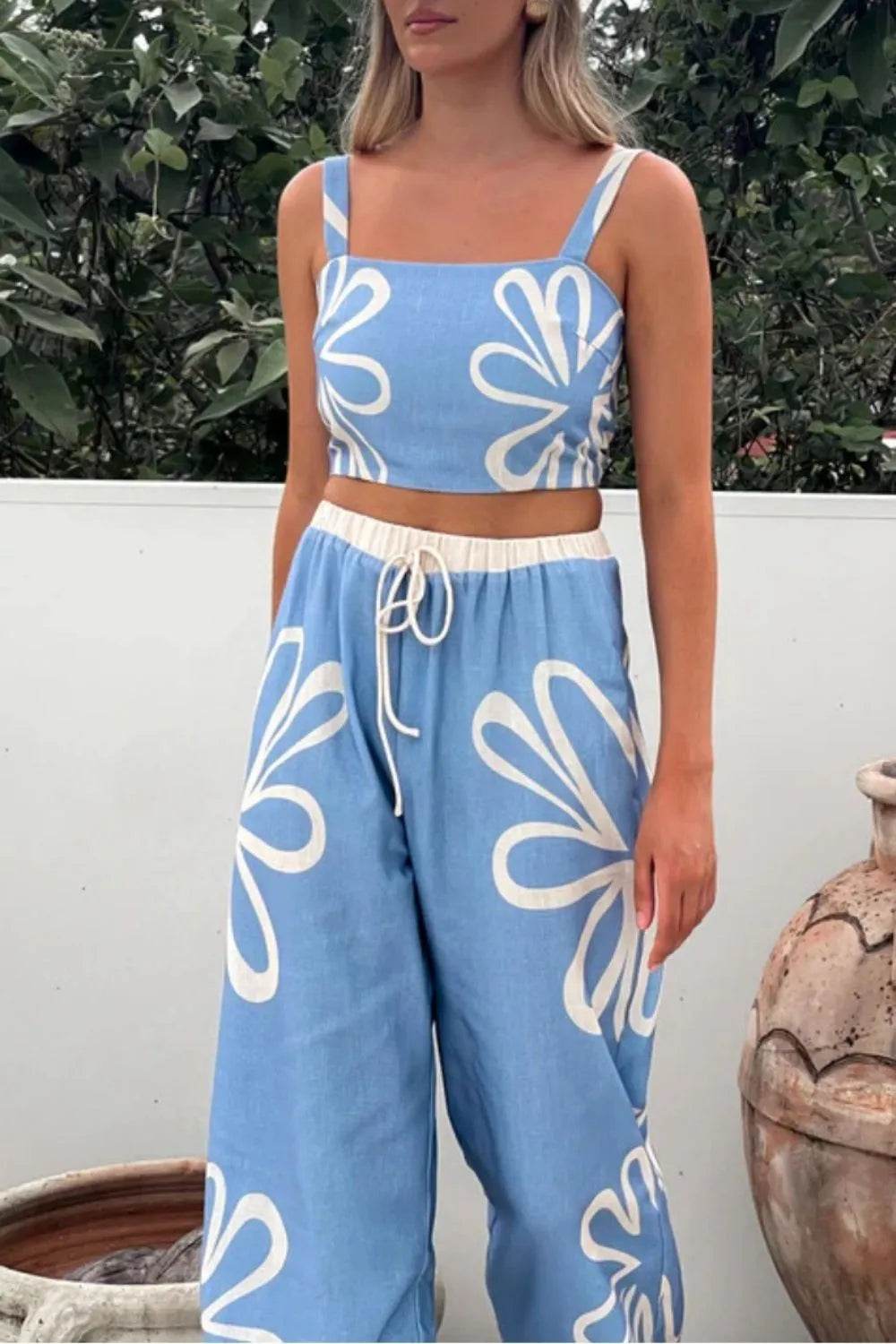 Smocked Square Neck Cami and Pants Set - Velveta Studio