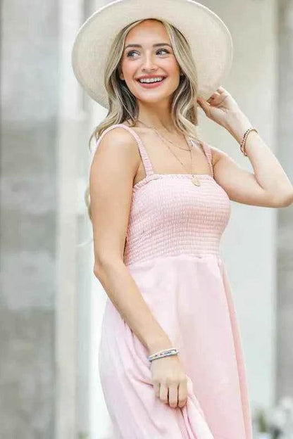And The Why Smocking Open-Back Sleeveless Midi Dress - Velveta Studio