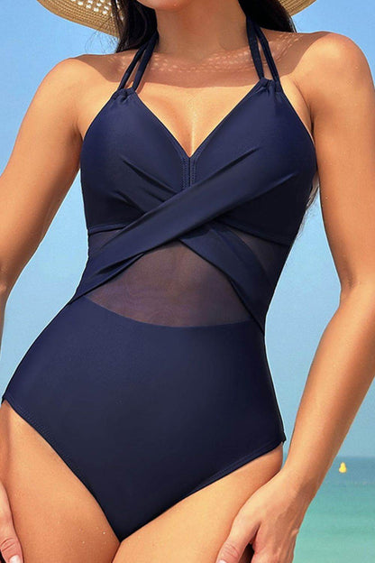 Crisscross Halter Neck One-Piece Swimwear - Velveta Studio