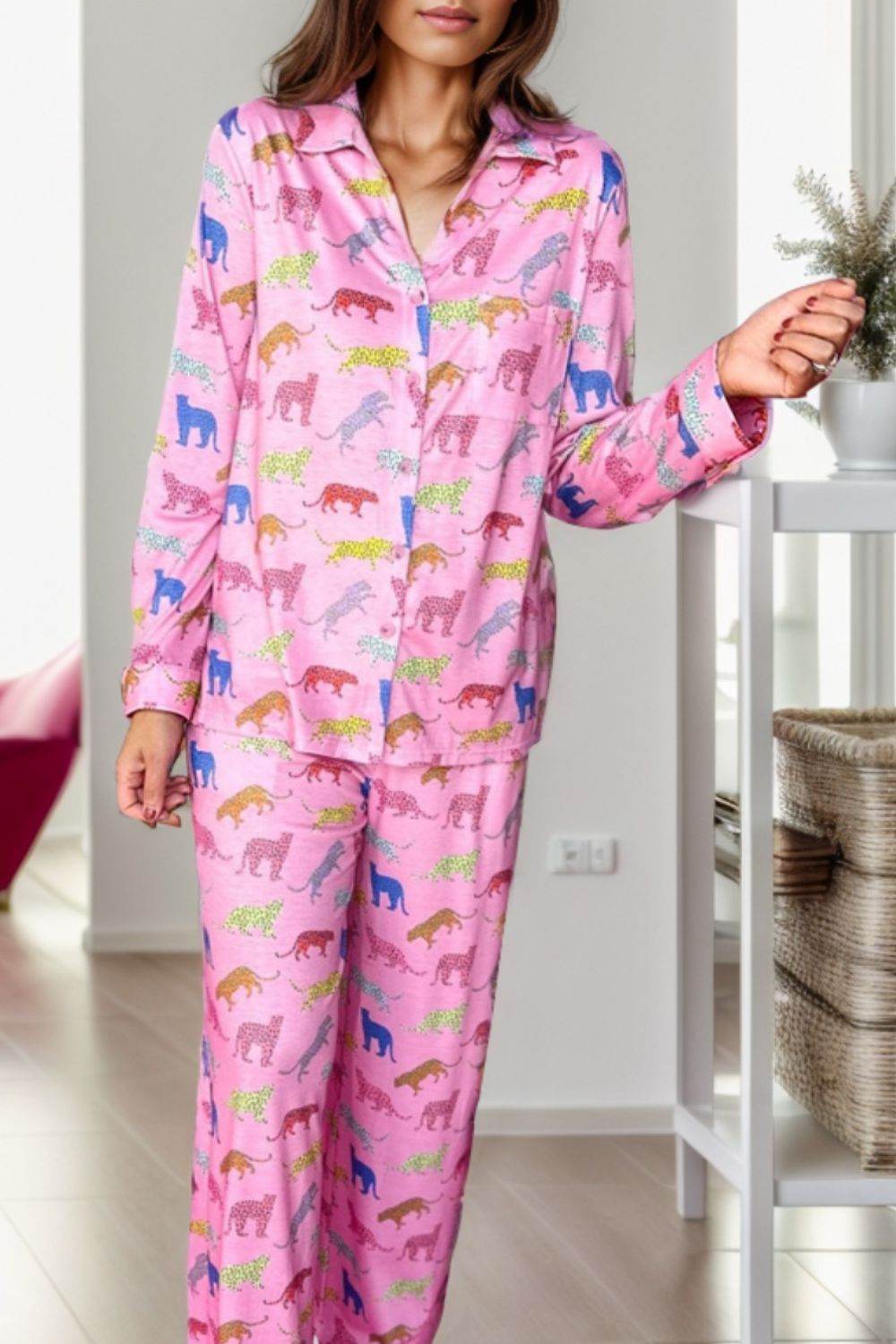 Pocketed Printed Top and Pants Lounge Set - Velveta Studio