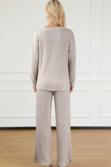 Ribbed V-Neck Top and Pants Lounge Set - Velveta Studio
