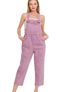 Washed Knot Strap Relaxed Fit Overalls - B Violet - Velveta Studio