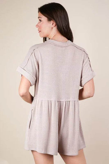 VERY J Two Tone Ribbed Knit Comfy Casual Romper - Velveta Studio
