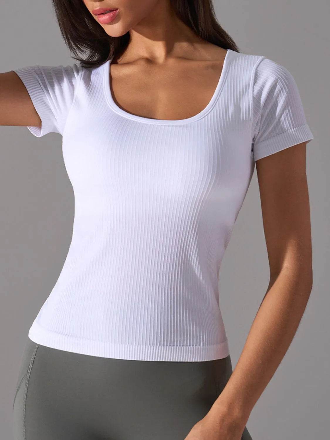 Square Neck Active T-Shirt with Detachable Chest Pads - Velveta Studio