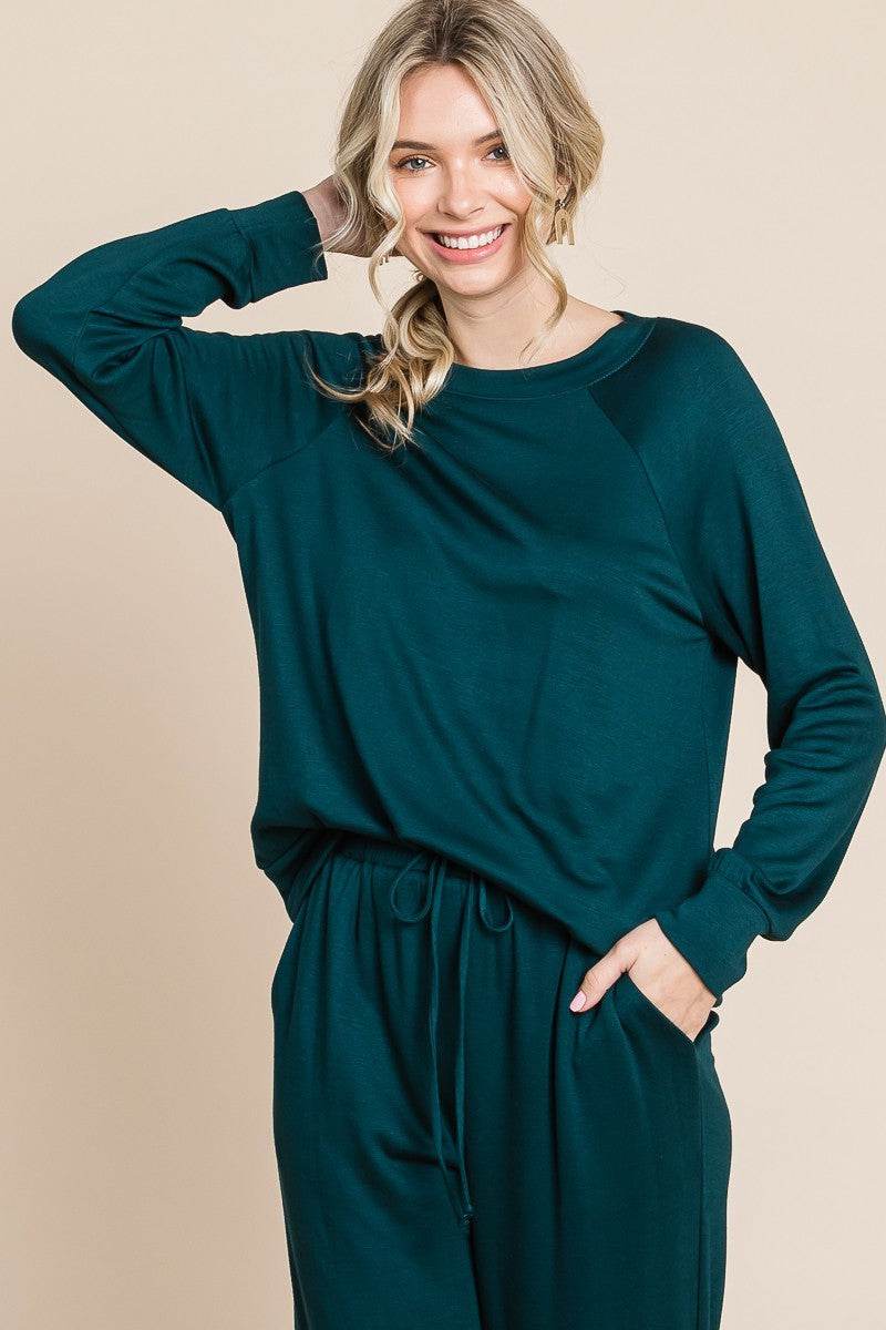 Super Lady Round Neck Raglan Sleeve Top and Drawstring Pants Lounge Set - Velveta Studio