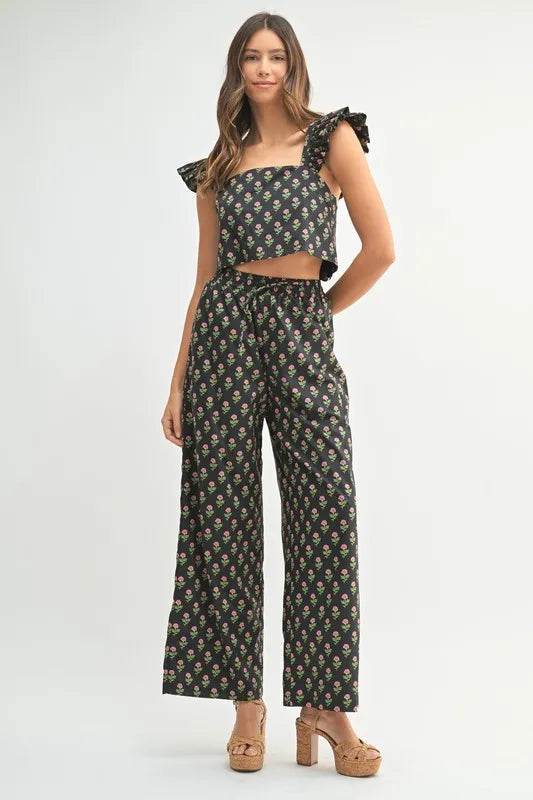 MABLE Floral Print Ruffle Top and Pants Set - Velveta Studio