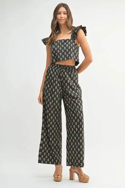 MABLE Floral Print Ruffle Top and Pants Set - Velveta Studio
