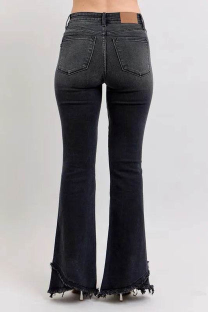 Full Size High Waist Flare W/ Mock Fray Tulip Hem Plus Size - Velveta Studio