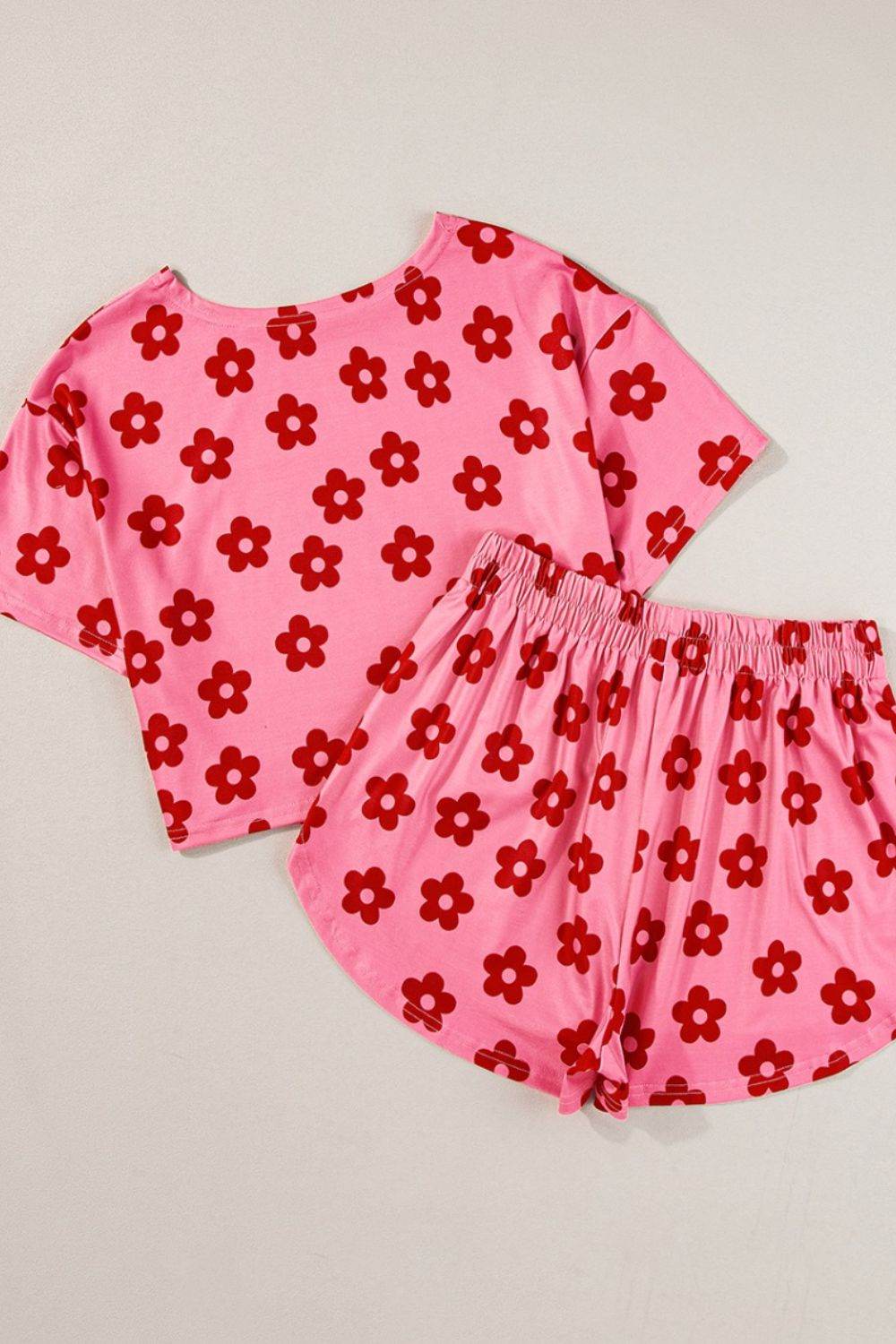 Floral Cropped Tee and Shorts Lounge Set - Velveta Studio