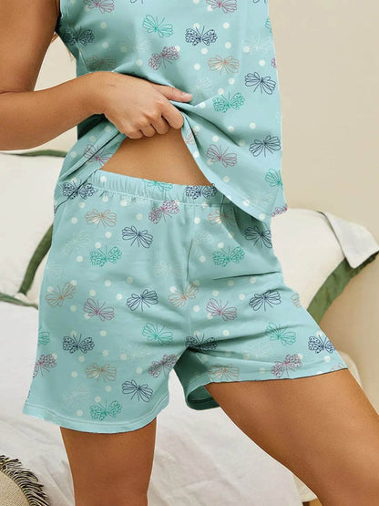 Printed Round Neck Top and Shorts Lounge Set - Velveta Studio