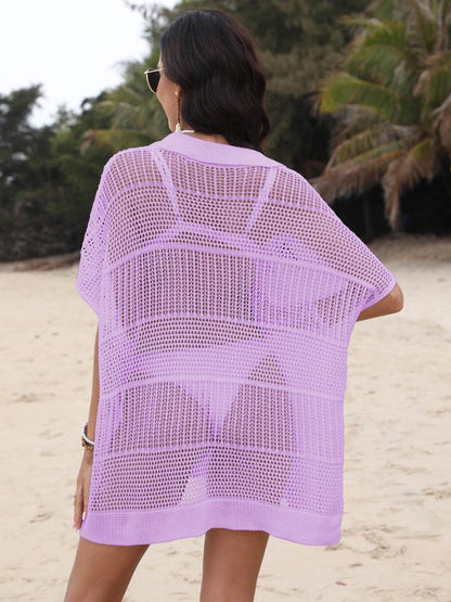 Hollow Out Collared Neck Cover-Up - Velveta Studio