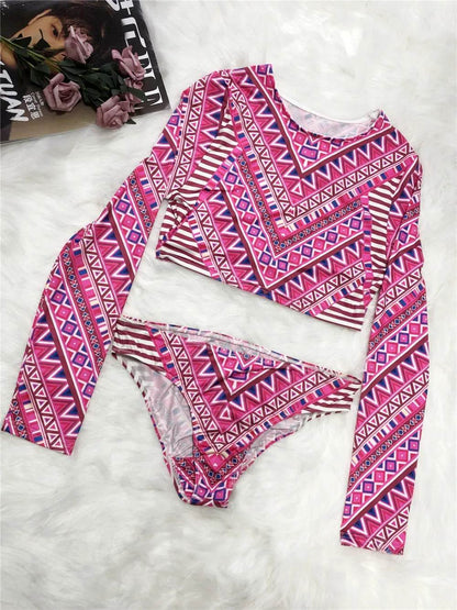 Printed Long Sleeve Top and Brief Swim Set - Velveta Studio
