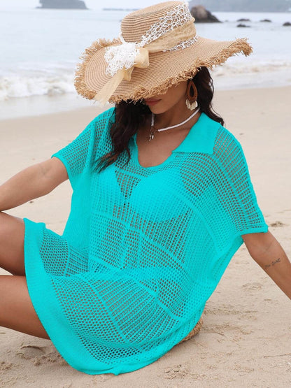 Hollow Out Collared Neck Cover-Up - Velveta Studio