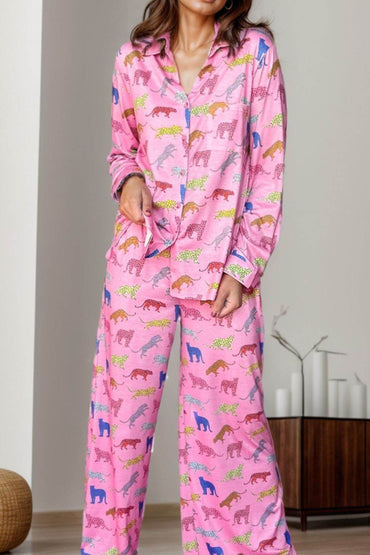 Pocketed Printed Top and Pants Lounge Set - Velveta Studio
