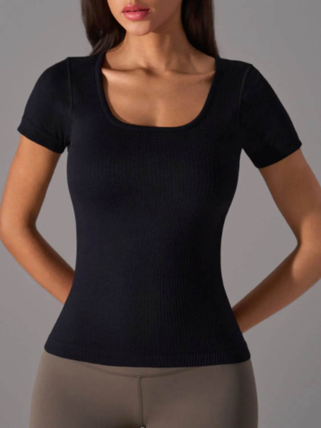 Square Neck Active T-Shirt with Detachable Chest Pads - Velveta Studio