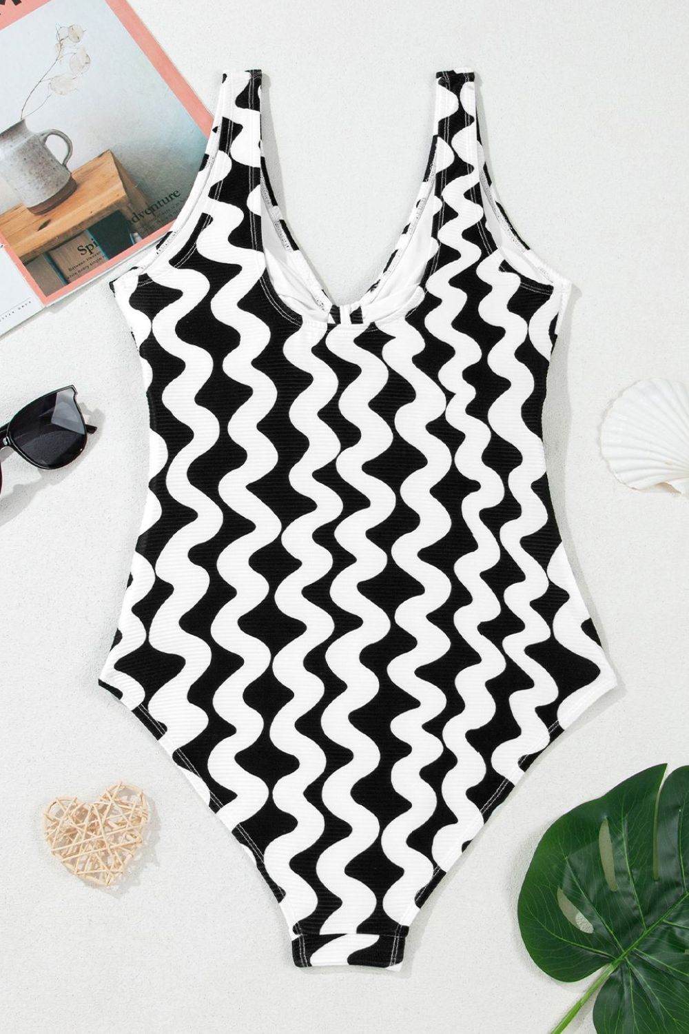 Tied Front Contrast Striped One-Piece Swimsuit - Velveta Studio