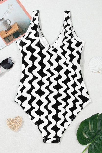 Tied Front Contrast Striped One-Piece Swimsuit - Velveta Studio