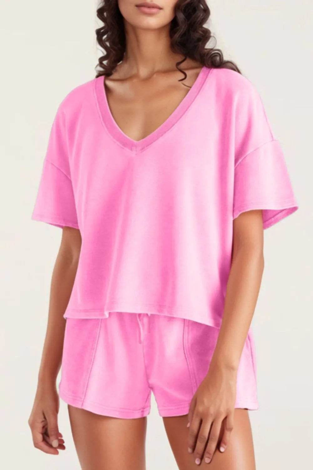 V-Neck Short Sleeve Top and Shorts Set - Velveta Studio