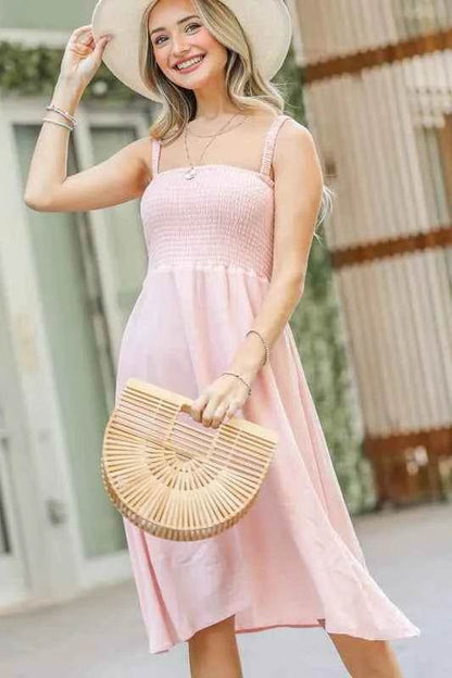 And The Why Smocking Open-Back Sleeveless Midi Dress - Velveta Studio