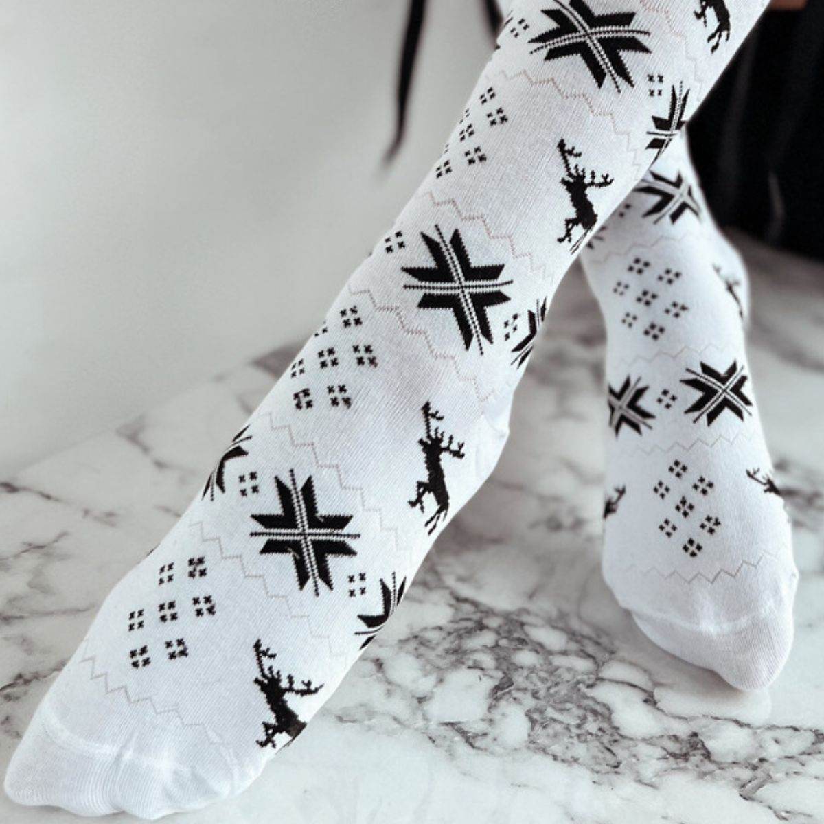 Christmas Element Bowknot Ribbed Trim Over Knee Stockings - Velveta Studio