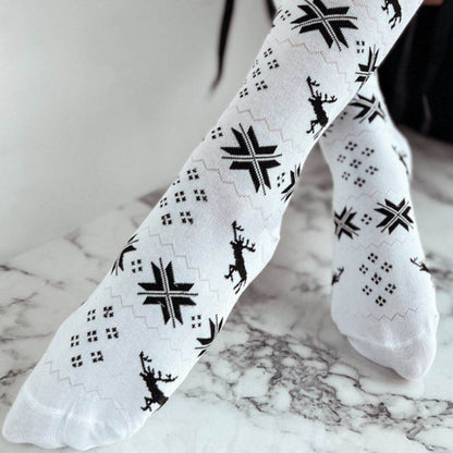 Christmas Element Bowknot Ribbed Trim Over Knee Stockings - Velveta Studio