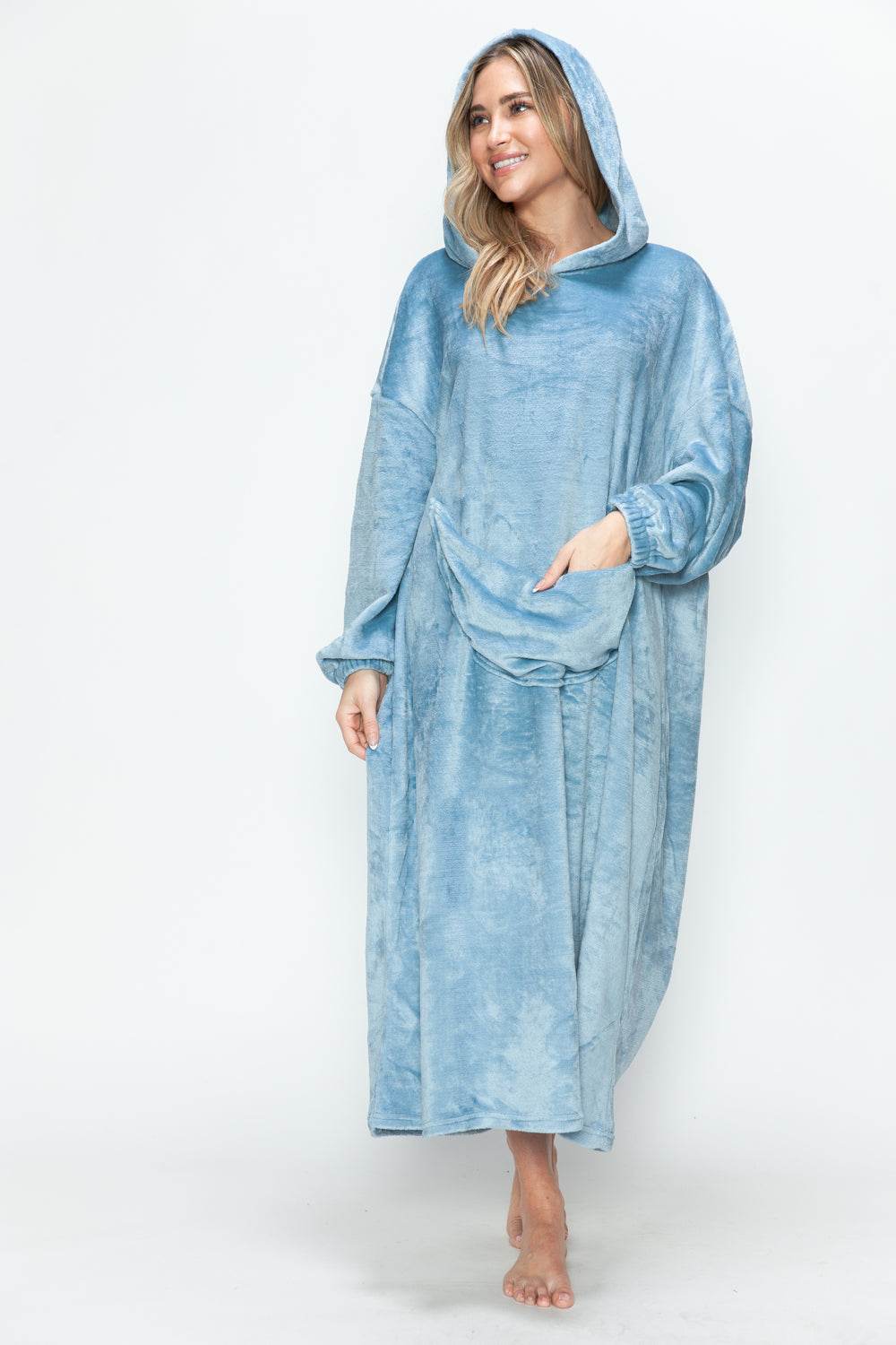 Double Take Full Size Pocketed Hooded Midi Lounge Dress - Velveta Studio