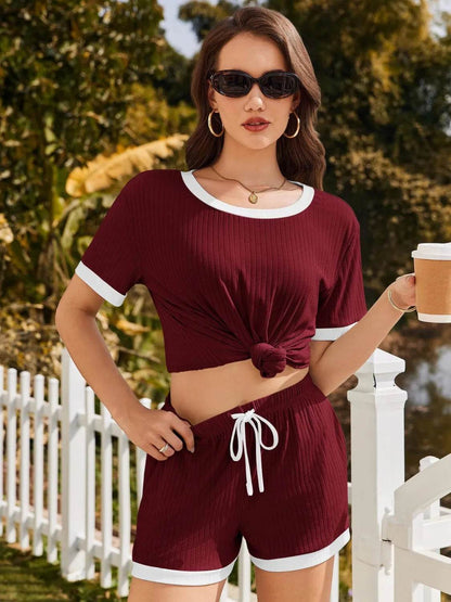 Ribbed Round Neck Top and Shorts Set - Velveta Studio