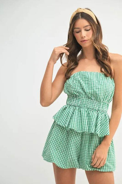 MABLE Gingham Tube Top and Shorts Set - Velveta Studio