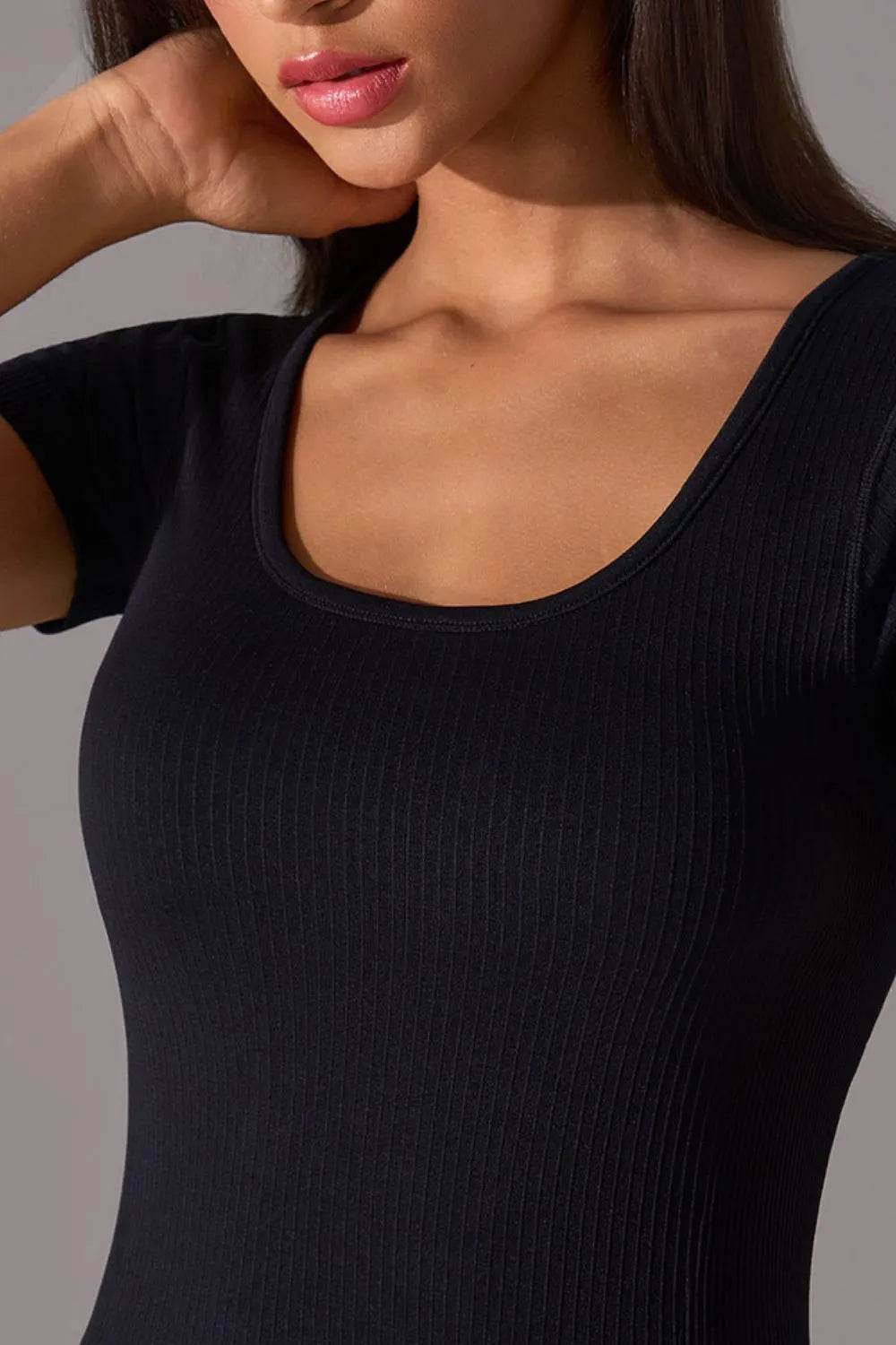 Square Neck Active T-Shirt with Detachable Chest Pads - Velveta Studio