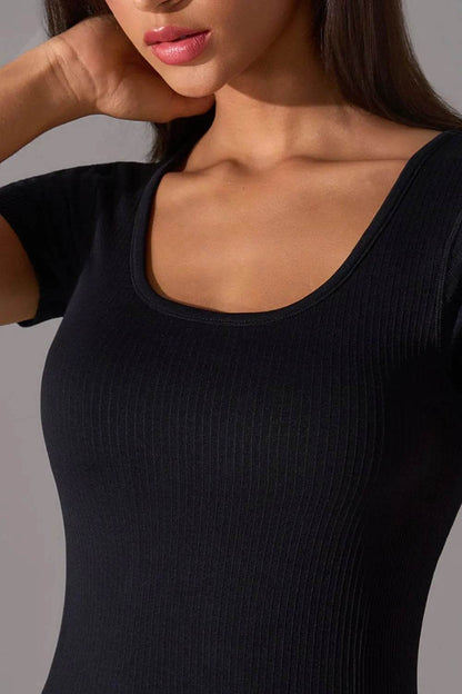Square Neck Active T-Shirt with Detachable Chest Pads - Velveta Studio