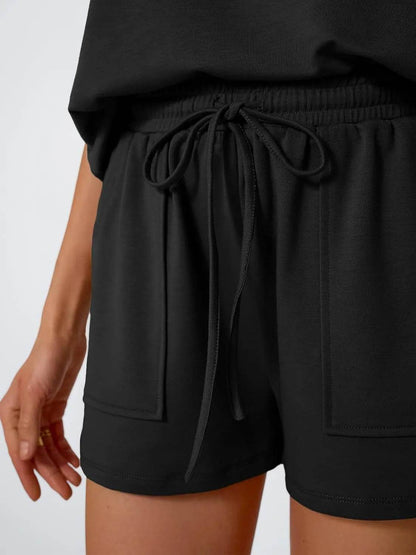 Round Neck Cap Sleeve Top and Shorts Set - Velveta Studio