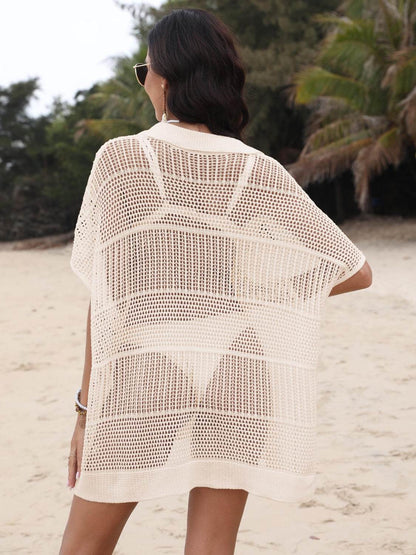 Hollow Out Collared Neck Cover-Up - Velveta Studio