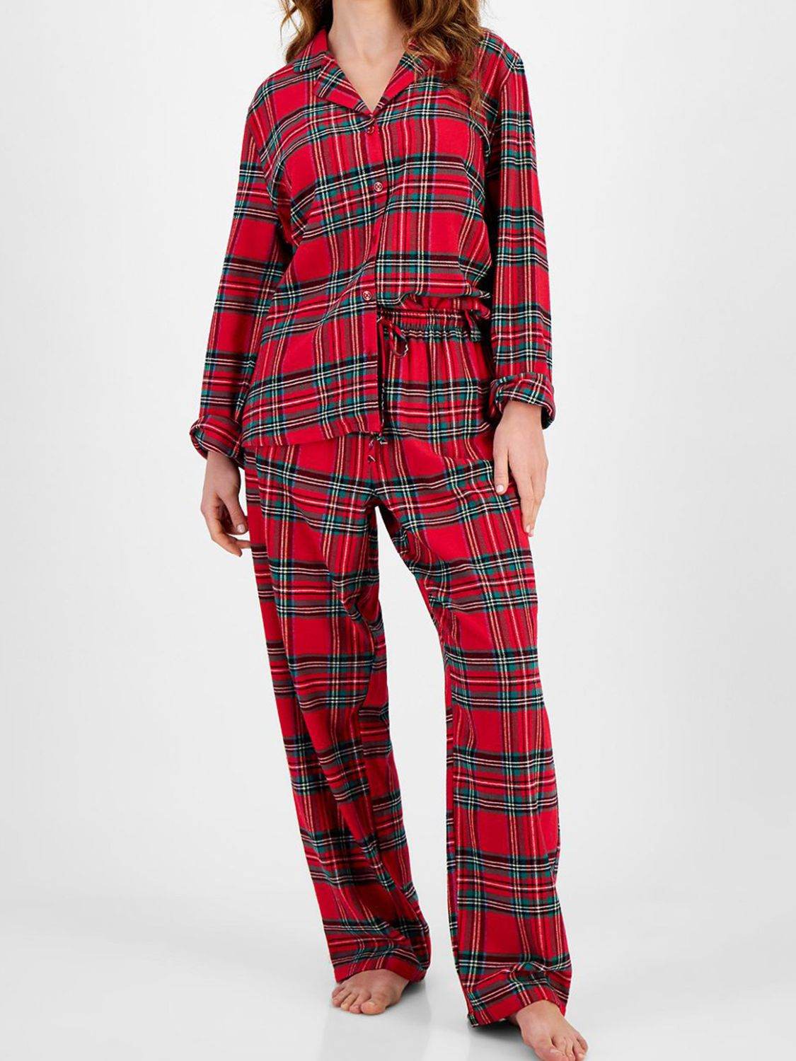 Plaid Collared Neck Button Up Top and Pants Lounge Set - Velveta Studio