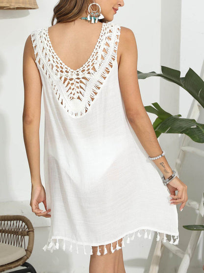 Tassel Scoop Neck Wide Strap Cover-Up - Velveta Studio