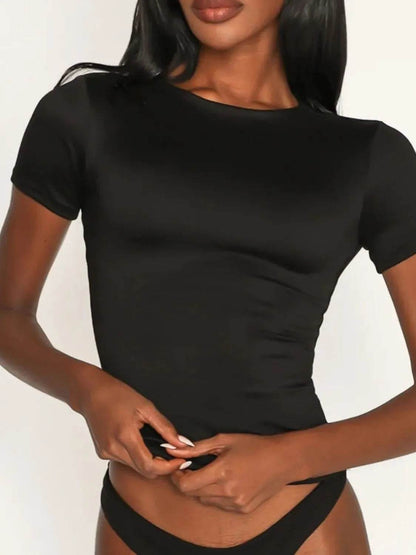 Round Neck Short Sleeve Swim Top - Velveta Studio