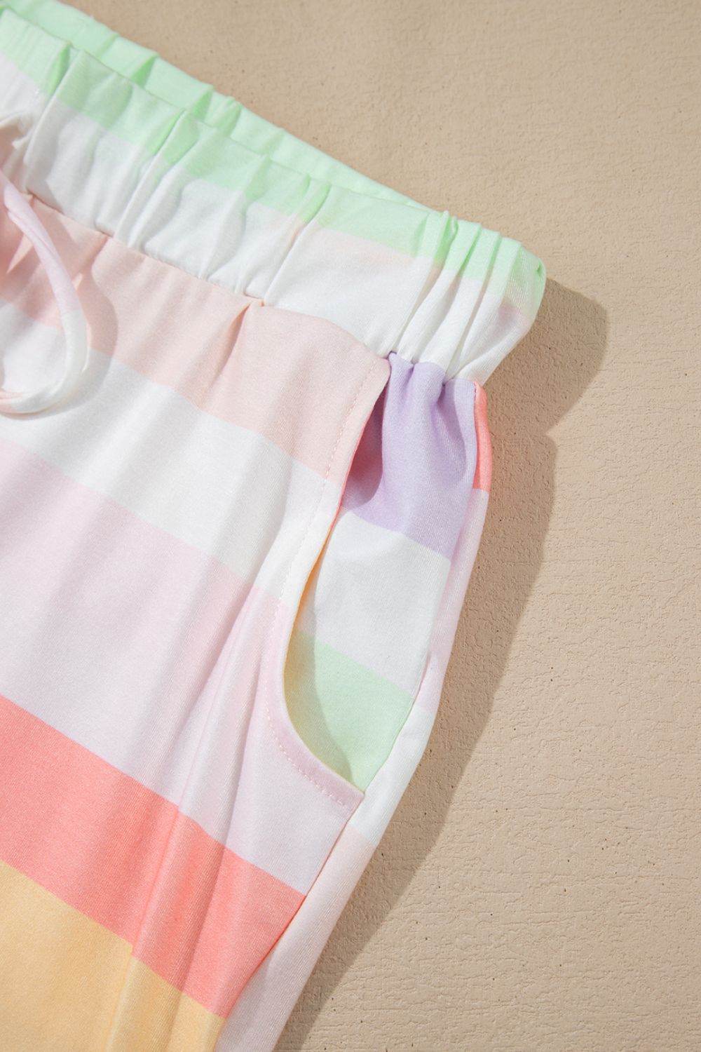 Rainbow Striped Round Neck T Shirt and Shorts Lounge Set - Velveta Studio