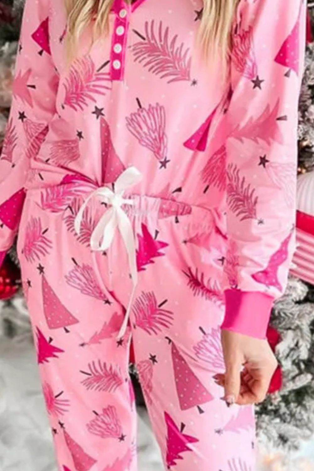 Printed V-Neck Long Sleeve Top and Pants Lounge Set - Velveta Studio