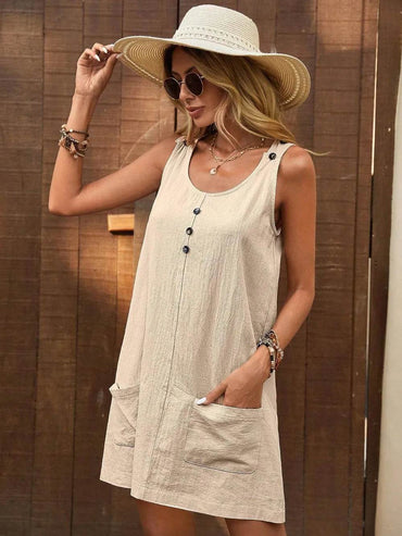 Decor Button Mini Tank Dress with Pockets - Velveta Studio