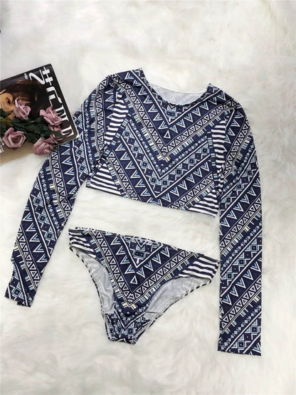 Printed Long Sleeve Top and Brief Swim Set - Velveta Studio